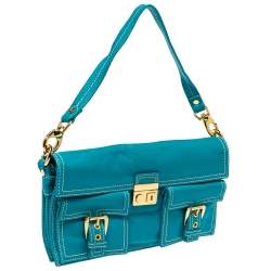 Pre Owned Celine Turquoise Leather Vintage Shoulder Bag
