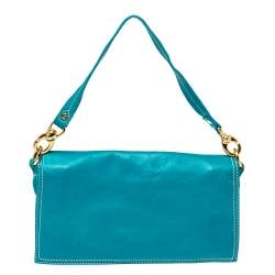 Pre Owned Celine Turquoise Leather Vintage Shoulder Bag