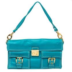 Pre Owned Celine Turquoise Leather Vintage Shoulder Bag