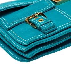 Pre Owned Celine Turquoise Leather Vintage Shoulder Bag