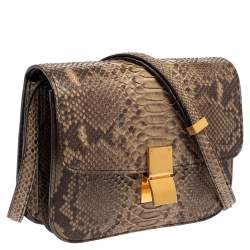 Pre Owned Celine Brown Python Medium Classic Box Shoulder Bag