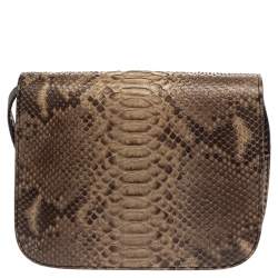 Pre Owned Celine Brown Python Medium Classic Box Shoulder Bag