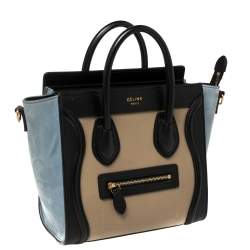 Pre Owned Celine Multicolor Leather and Suede Nano Luggage Tote