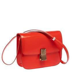 Pre Owned Celine Tangerine Leather Medium Classic Box Shoulder Bag