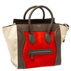 Celine Tri Color Pony Hair and Leather Mini Luggage Tote