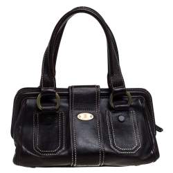 Pre Owned Celine Brown Leather Buckle Satchel