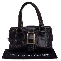 Pre Owned Celine Brown Leather Buckle Satchel