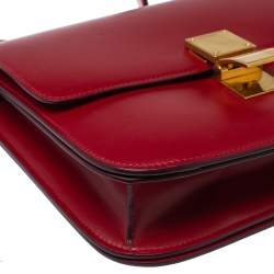 Pre Owned Celine Red Leather Medium Classic Box Shoulder Bag