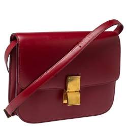 Pre Owned Celine Red Leather Medium Classic Box Shoulder Bag