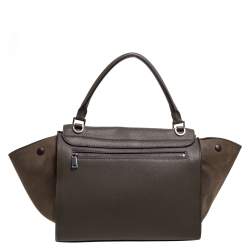 Pre Owned Celine Khaki Beige Leather and Suede Medium Trapeze Top Handle Bag
