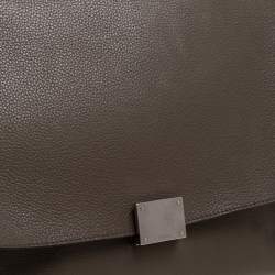 Pre Owned Celine Khaki Beige Leather and Suede Medium Trapeze Top Handle Bag