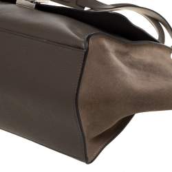Pre Owned Celine Khaki Beige Leather and Suede Medium Trapeze Top Handle Bag