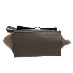 Pre Owned Celine Khaki Beige Leather and Suede Medium Trapeze Top Handle Bag