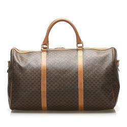 Celine Brown/Beige Coated Canvas Macadam Travel Bag 