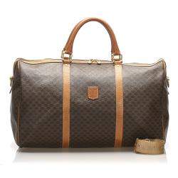 Celine Brown/Beige Coated Canvas Macadam Travel Bag 
