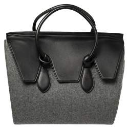 Pre Owned Celine Grey Felt and Leather Medium Tie Tote