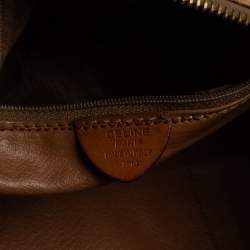 Céline Brown Coated Macadam Canvas And Tan Leather Boston Bag
