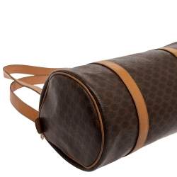 Céline Brown Coated Macadam Canvas And Tan Leather Boston Bag