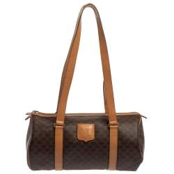 CELINE Macadam Boston Bag, Brown Coated Canvas & Leather