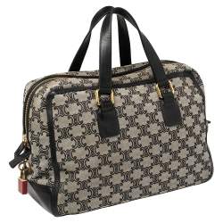 Pre Owned Celine Grey/Black Macadam Canvas and Leather Satchel