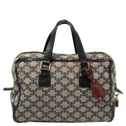 Pre Owned Celine Grey/Black Macadam Canvas and Leather Satchel