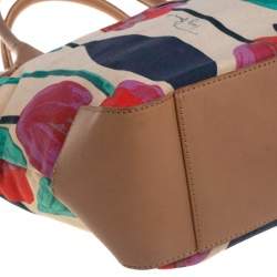 Pre Owned Tory Burch Multicolor Tulip Print Canvas and Leather Sophia Tote