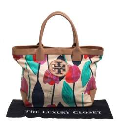 Pre Owned Tory Burch Multicolor Tulip Print Canvas and Leather Sophia Tote