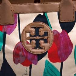 Pre Owned Tory Burch Multicolor Tulip Print Canvas and Leather Sophia Tote