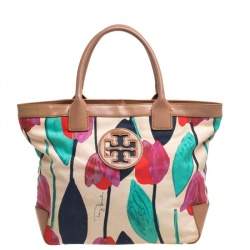 Pre Owned Tory Burch Multicolor Tulip Print Canvas and Leather Sophia Tote