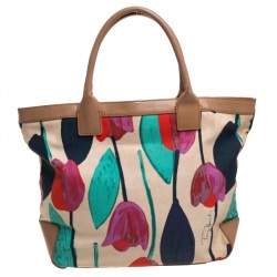 Pre Owned Tory Burch Multicolor Tulip Print Canvas and Leather Sophia Tote