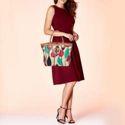 Pre Owned Tory Burch Multicolor Tulip Print Canvas and Leather Sophia Tote