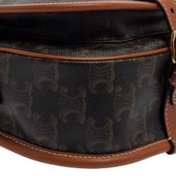 Pre Owned Celine Brown Macadam Coated Canvas and Leather Medium Folco Triomphe Crossbody Bag