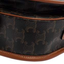Pre Owned Celine Brown Macadam Coated Canvas and Leather Medium Folco Triomphe Crossbody Bag