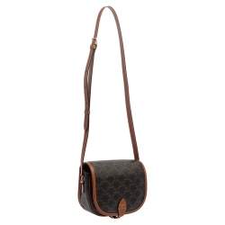 Pre Owned Celine Brown Macadam Coated Canvas and Leather Medium Folco Triomphe Crossbody Bag