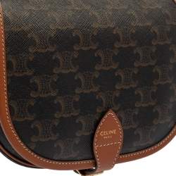 Pre Owned Celine Brown Macadam Coated Canvas and Leather Medium Folco Triomphe Crossbody Bag