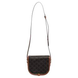 Pre Owned Celine Brown Macadam Coated Canvas and Leather Medium Folco Triomphe Crossbody Bag