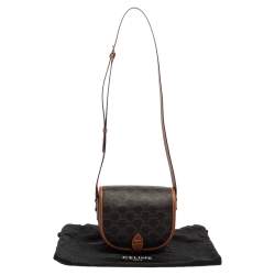 Pre Owned Celine Brown Macadam Coated Canvas and Leather Medium Folco Triomphe Crossbody Bag