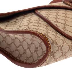 Pre Owned Celine Beige/Brown Macadam Canvas and Leather Studded Shoulder Bag