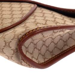 Pre Owned Celine Beige/Brown Macadam Canvas and Leather Studded Shoulder Bag