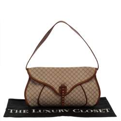 Pre Owned Celine Beige/Brown Macadam Canvas and Leather Studded Shoulder Bag