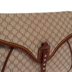 Pre Owned Celine Beige/Brown Macadam Canvas and Leather Studded Shoulder Bag