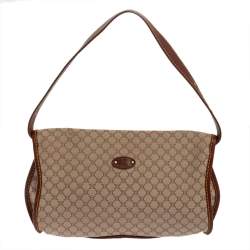 Pre Owned Celine Beige/Brown Macadam Canvas and Leather Studded Shoulder Bag