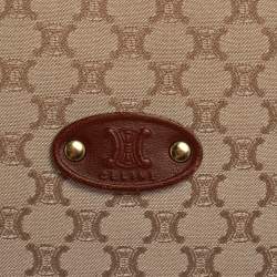 Pre Owned Celine Beige/Brown Macadam Canvas and Leather Studded Shoulder Bag