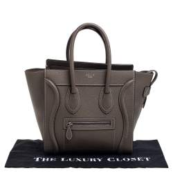 Pre Owned Celine Taupe Leather Micro Luggage Tote