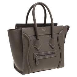 Pre Owned Celine Taupe Leather Micro Luggage Tote