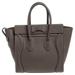 Pre Owned Celine Taupe Leather Micro Luggage Tote