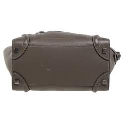 Pre Owned Celine Taupe Leather Micro Luggage Tote
