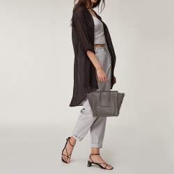 Pre Owned Celine Taupe Leather Micro Luggage Tote