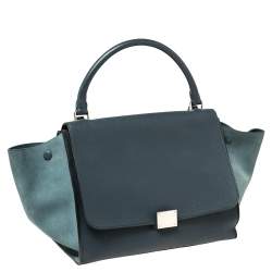 Pre Owned Celine Blue Leather and Suede Medium Trapeze Bag