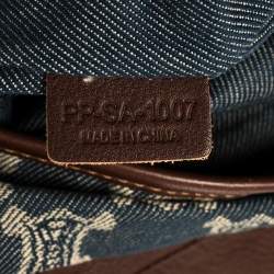 Pre Owned Celine Blue Macadam Denim And Brown Leather Shoulder Bag